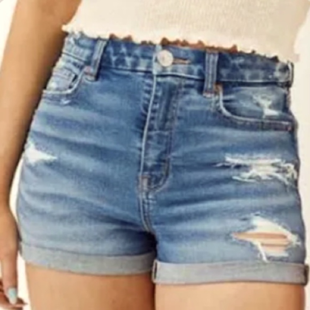 american eagle super super stretch ripped jean shorts midi folded bottom size 8